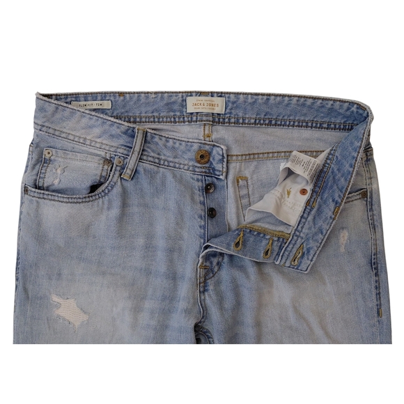 Jack & Jones Men's Faded Blue Slim Fit Jeans - Picture 3 of 8